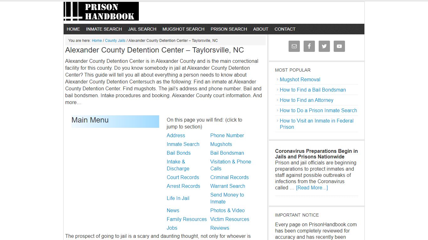 Alexander County Detention Center – Taylorsville, NC - Prison Handbook